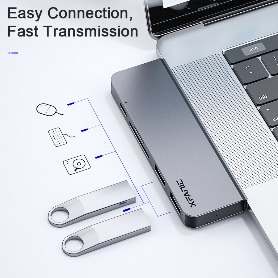 6-in-2 USB C Hub Adapter for MacBook Pro