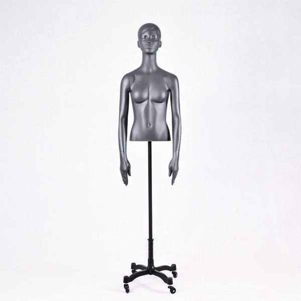 Half upper body black female torso display half mannequin with head stand for sale(DG half body  mannequin )