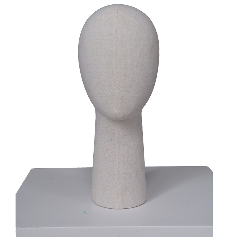 Customized egg head female mannequin fabric wrapped linen fiberglass mannequin head for sale