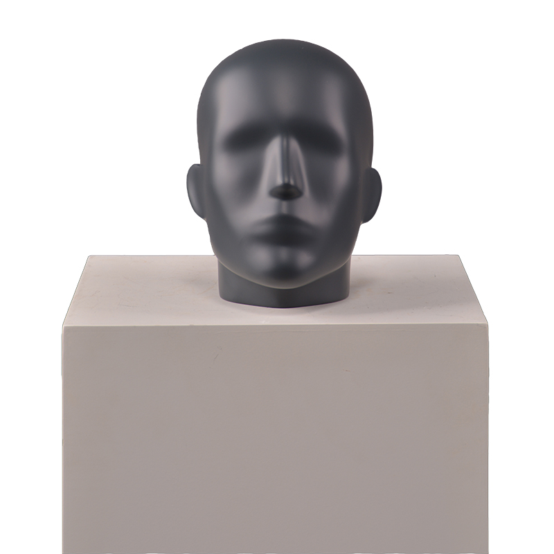 Глянцевый черный мужской головной манекен для витрины.