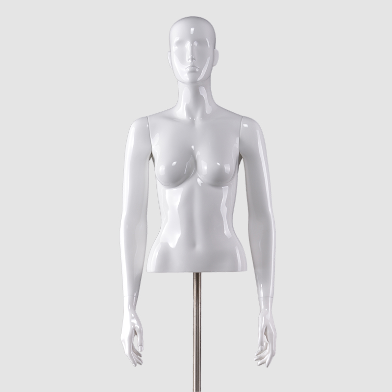 Manichini di lingerie femminile bianca lucida torso mezzo corpo con braccia regolabili (manichino torso DK)