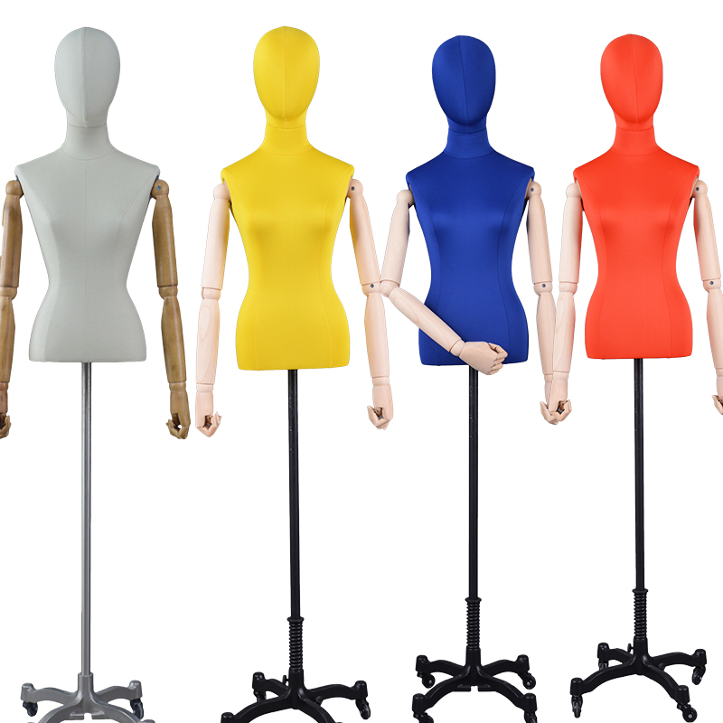 Vente en gros demi-corps forme de robe réglable à vendre mannequin féminin avec bras en bois (OFM)