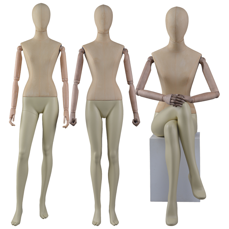 Tecido de corpo inteiro personalizado enrolado manequim feminino com mão ajustável (CWM)