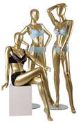 Manichino d'oro seduto che dipinge il corpo nudo grande seno busty ragazza femmina manichini pettorali per display bikini (manichino d'oro serie MNF)