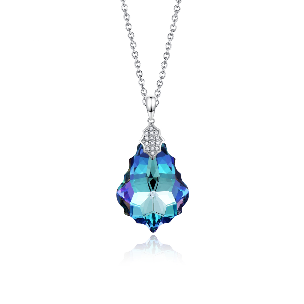 SP134 Blue Phantom Swarovski Crystal Brilliant Pendant Necklace Rhodium Plated 925 Silver