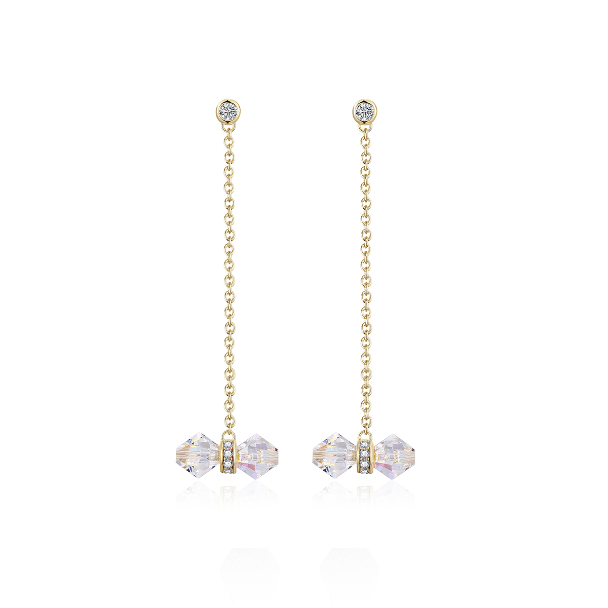 SE133 AB Crystal Candy Dangle Earrings Swarovski Crystal and Cubic Zirconia Solitaire CZ Dainty 925 Silver Plated Rhodium 