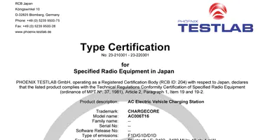 Certificación NKR AC006 EV Charger TELEC para el mercado japonés