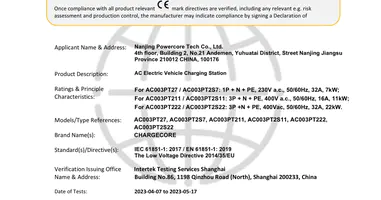 Certificado CE de nuestro cargador de CA