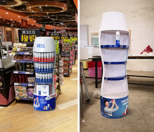 Mengniu-Milk Bottle Shape Point of Sale Display Stands