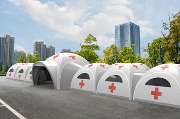 Uma das novas tendas de resgate médico inflável será liberada pela CATC ao ar livre para ajudar em conjunto para prevenir o coronavírus!