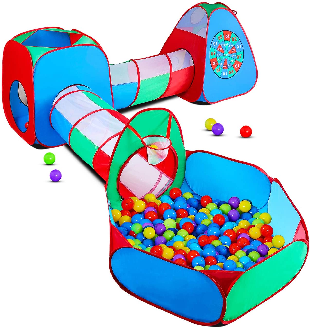 Kids Play Tents Crawl Tunnels Ball Pit with Basketball Hoop Pop Up Playhouse For Baby Babies Toddlers Toy Tent | kids tent with tunnels