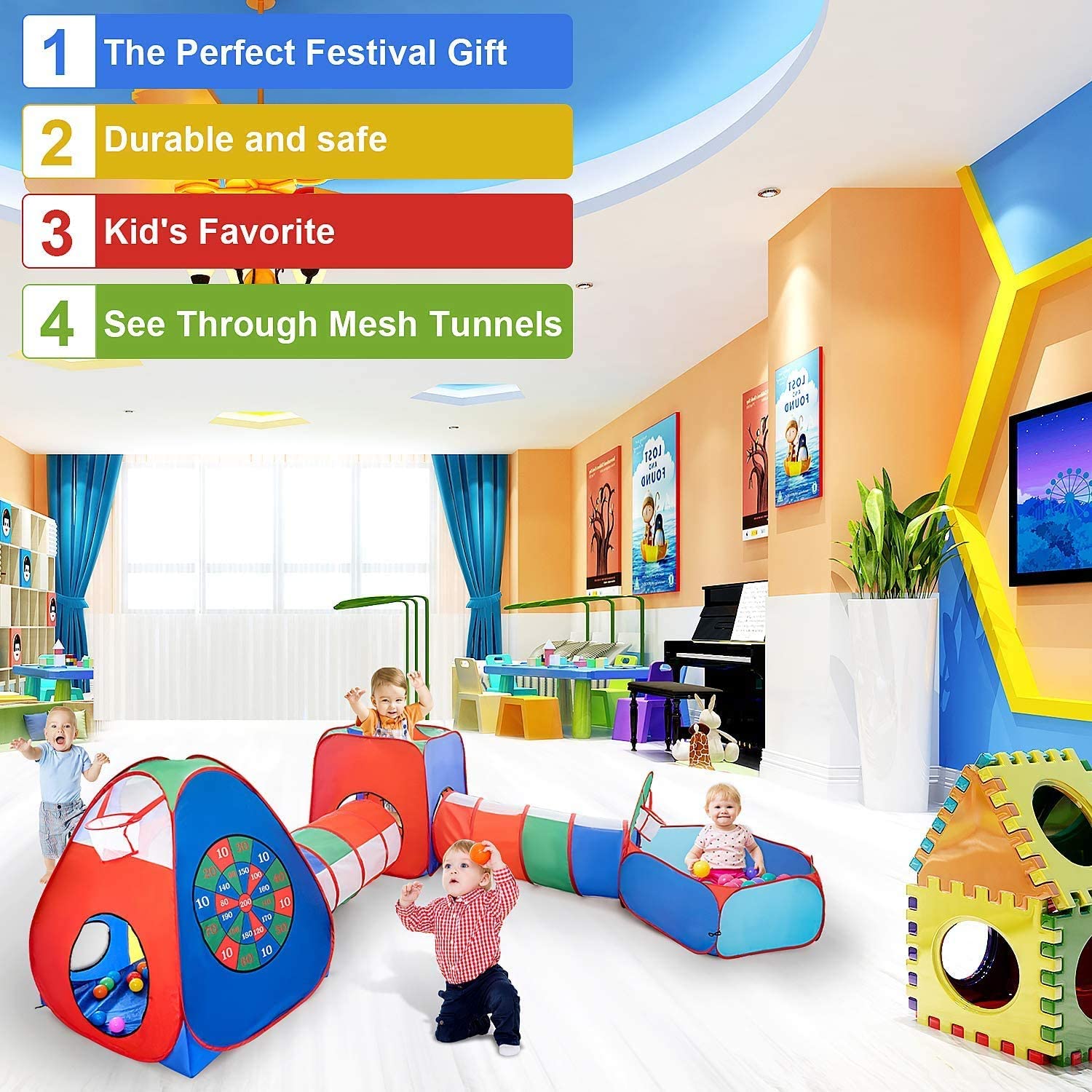 Indoor Gift Babies Play Crawl Tunnel Toys Kids Pop up Tent House Combo Kids Play Tent Set