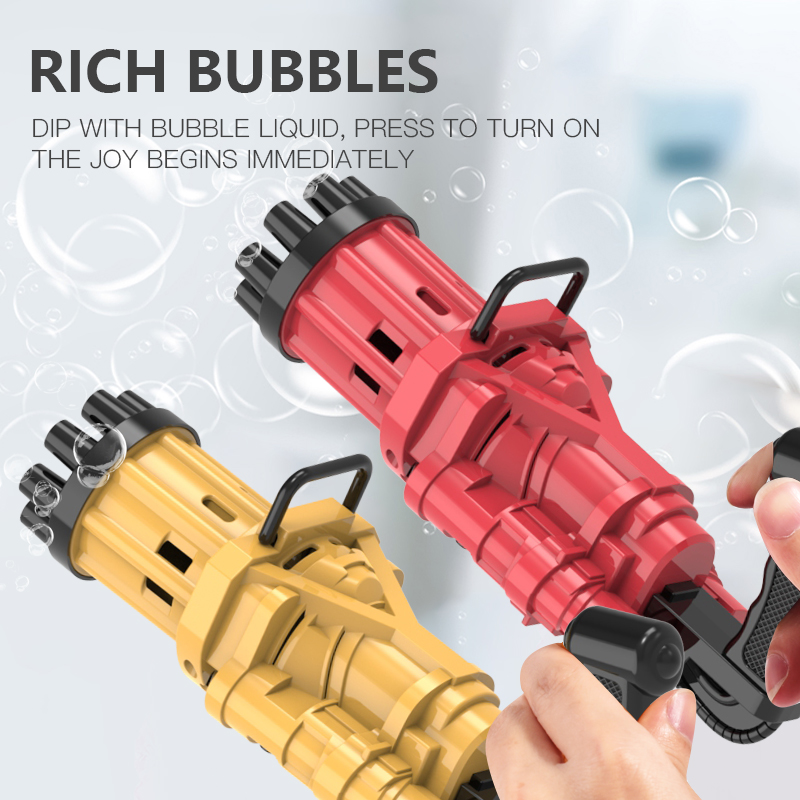 Red and Black ColorGatling Bubble Maker Machine Bubble Gun 8-Hole Automatic Bubble Machine Electric Bubble Outdoor Kids Toys