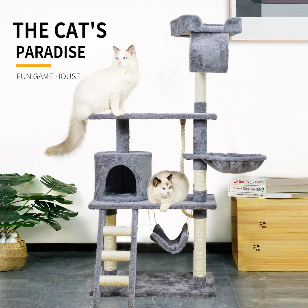 China Manufacturer Multi-Level Solid Wood Cat Tree Tower multicondo Housing Climbing Frame Cheap Pet Home Furniture