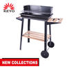 Outdoor Garden Black Wooden Side Table Red Portable Charcoal Grill Barbecue 