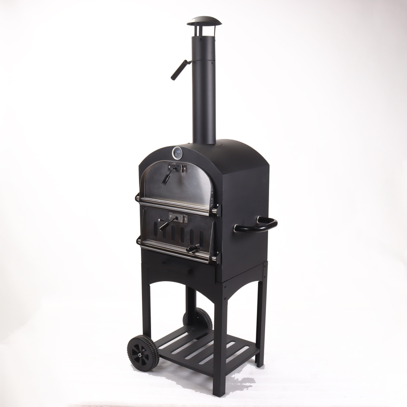 Portable BBQ Smoker Garden Charcoal Outdoor Grill Chimney Stainless Steel Pizza Oven