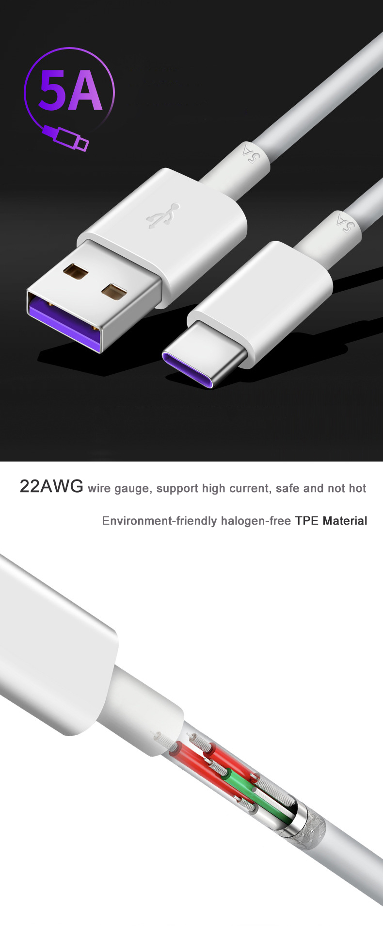 USB C 5A Super-Ladekabel