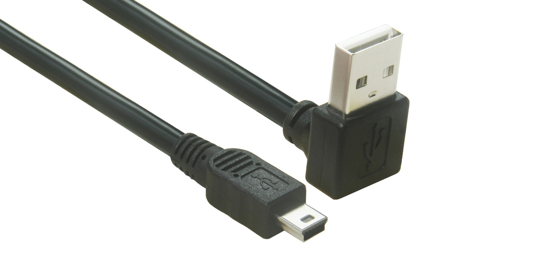 الزاوية اليمنى USB 2.0 نوع A إلى ميني B 5Pin كابل