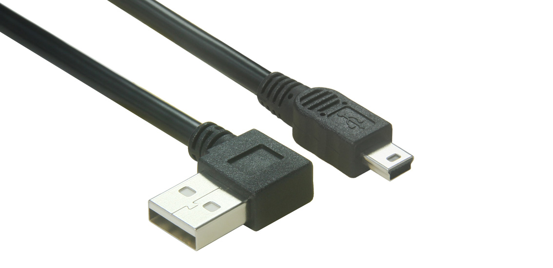 Right Angle USB A to Mini B Cable