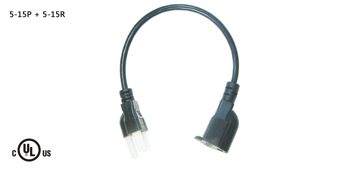 UL&CSA Approved America/Canada 5-15P to 5-15R Extension Power Cord