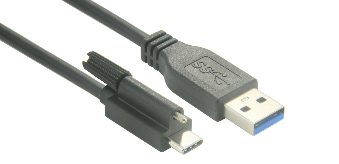 Right Angle USB C With Screws Lock Cable