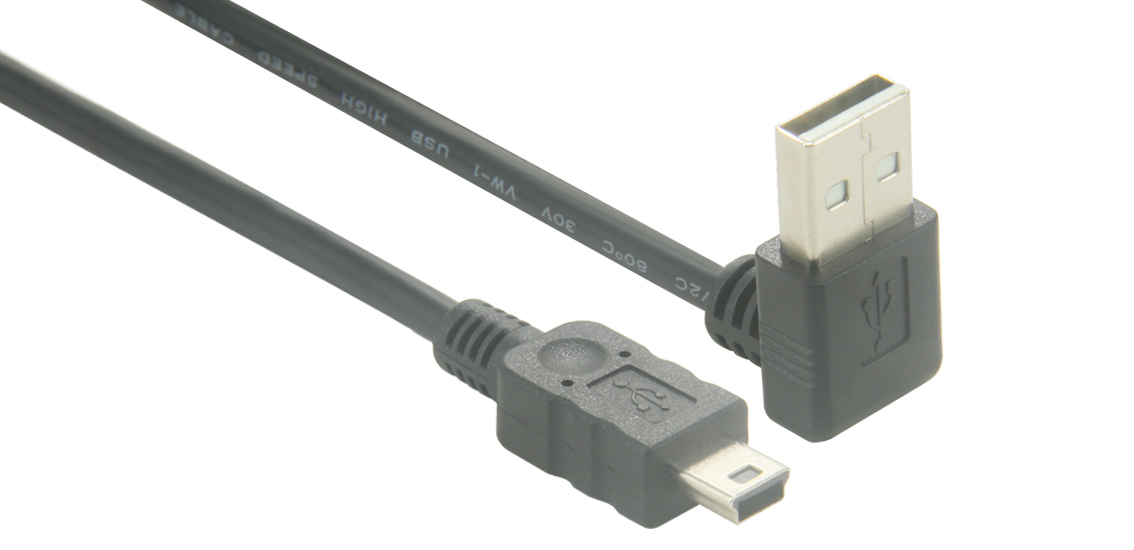 Right Angle USB 2.0 Type A to Mini B 5Pin Cable