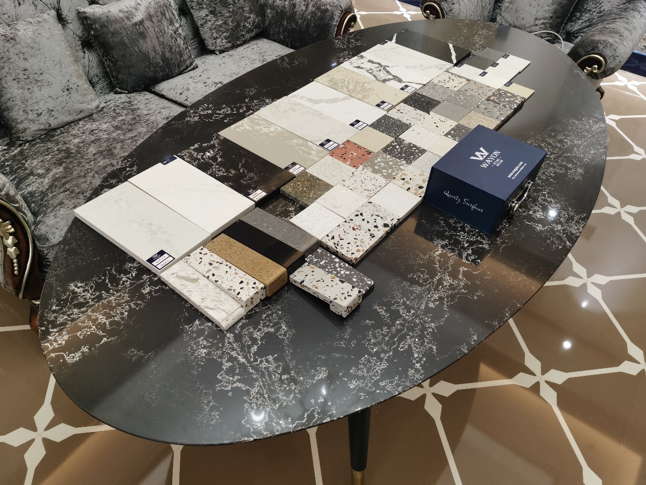An exquisite Wayon quartz stone table and some beautiful samples.