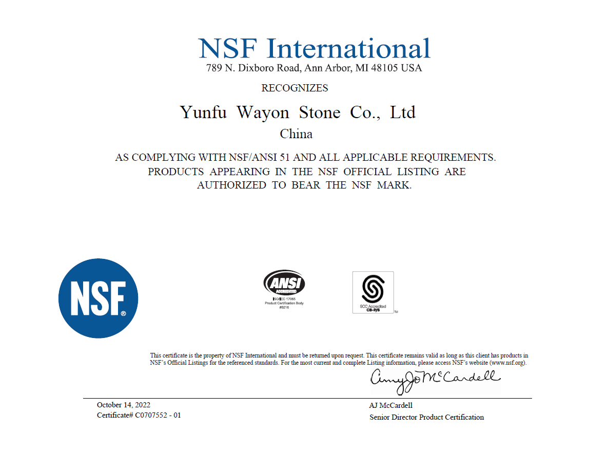 NSF American Food Safety Certification (ANSI 51)