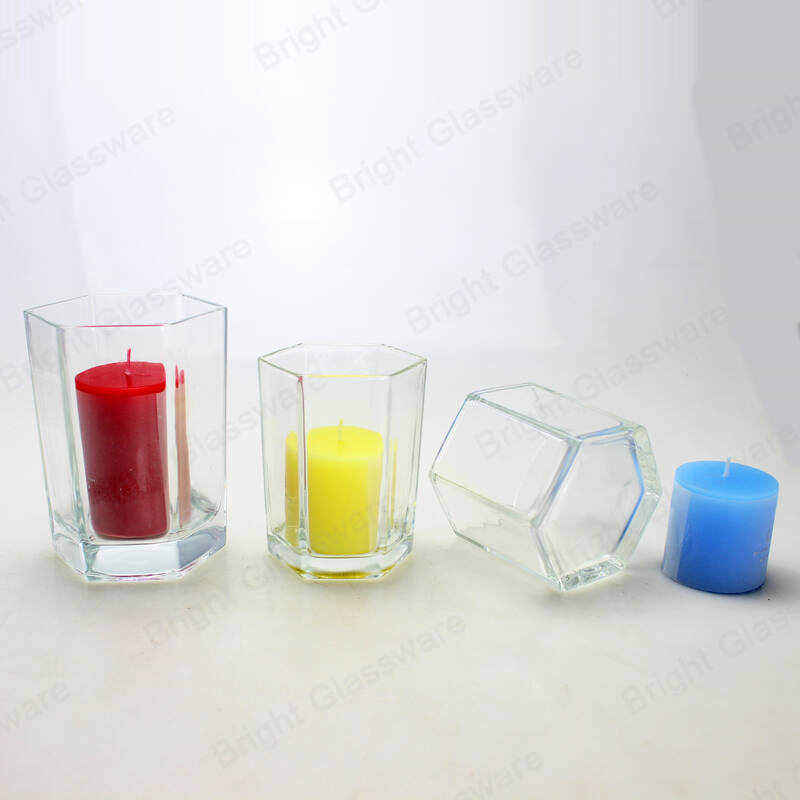 テーブル装飾用の卸売透明ガラス六角キャンドルホルダー