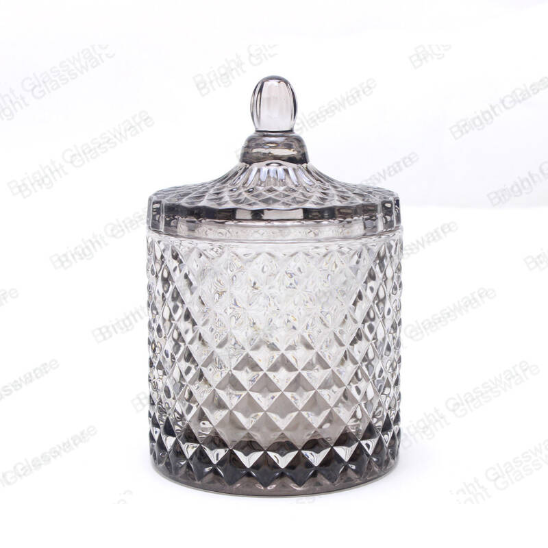 MODERN HOME DECORATION GLASS GEOMETRIC CANDLE JARS WITH LID