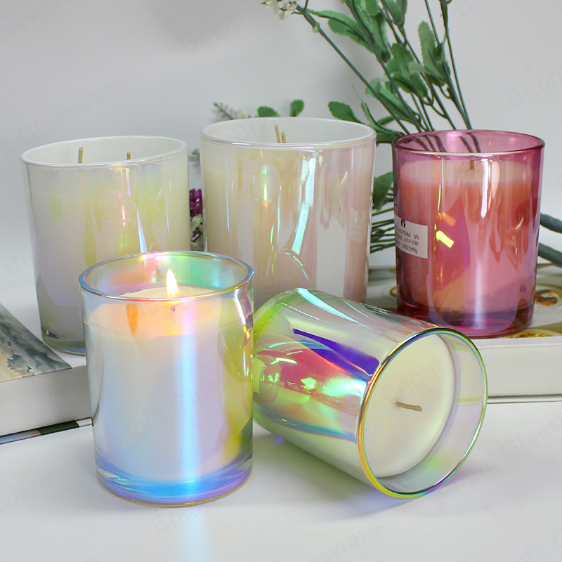 ELECTROPLATED IRIDESCENT EMPTY GLASS CANDLE JARS