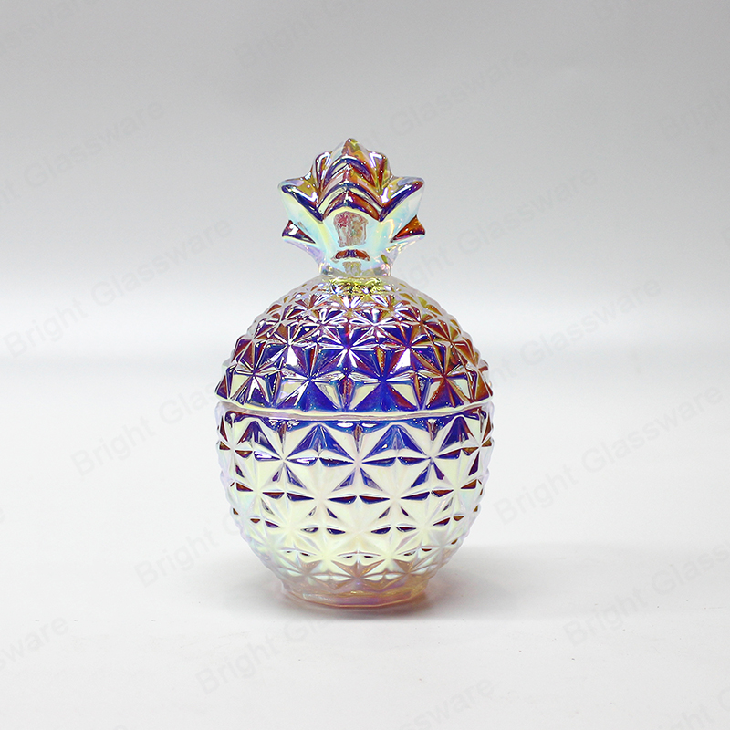 独特设计的菠萝彩虹色玻璃蜡烛罐带盖