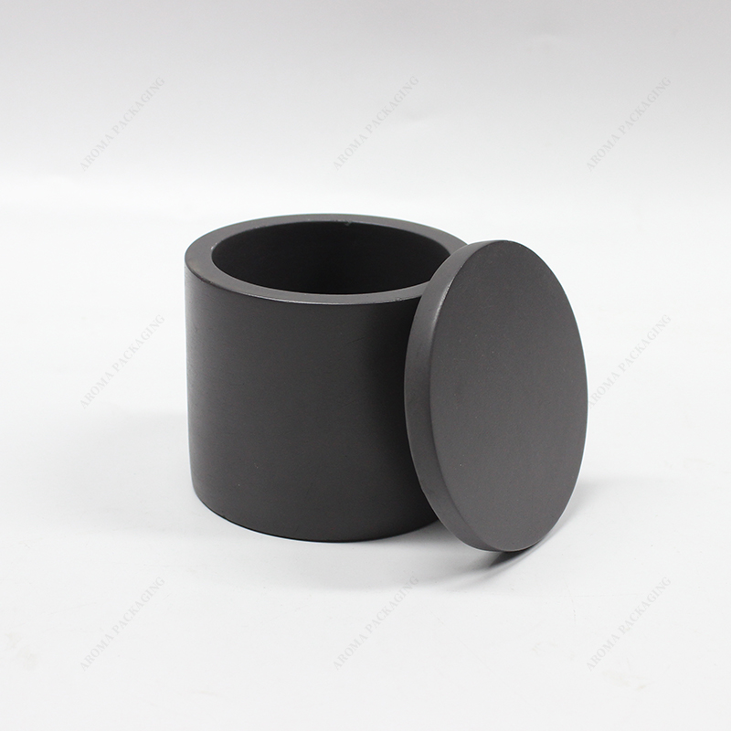 Pot de bougie en béton noir mat avec couvercle