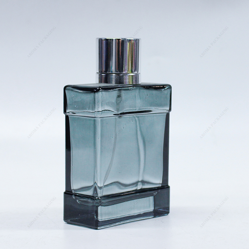 Frasco de perfume de vidrio cuadrado azul