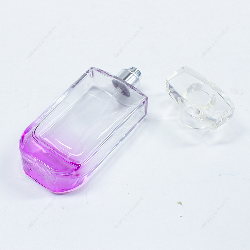 Purple glass perfume bottle with lid