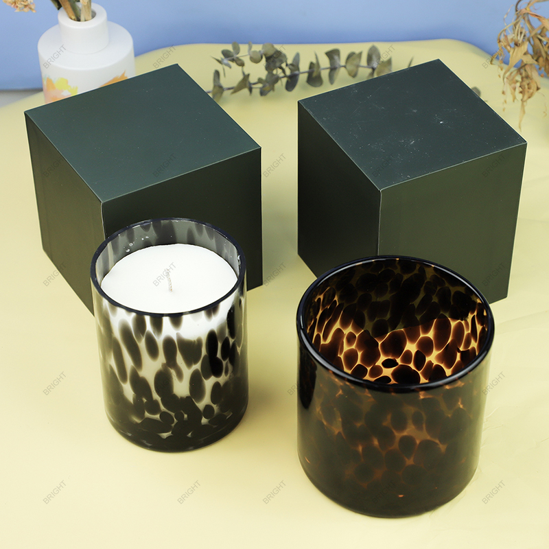 豹纹玻璃蜡烛罐带盒子