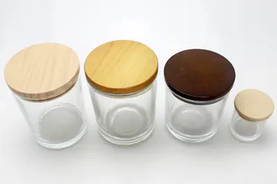 glass candle candy jar with wooden lids in storage bottle 