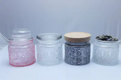 Fancy food grade clear carving pattern storage container candy cookie glass jar