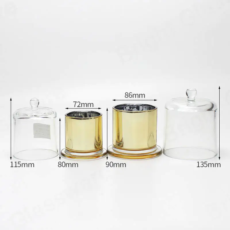 Custom plated gold candle glass jar dome lid for wholesale