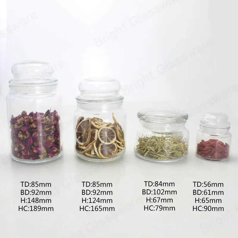 Clear airtight empty wholesale glass apothecary jar canister set jar with glass lids