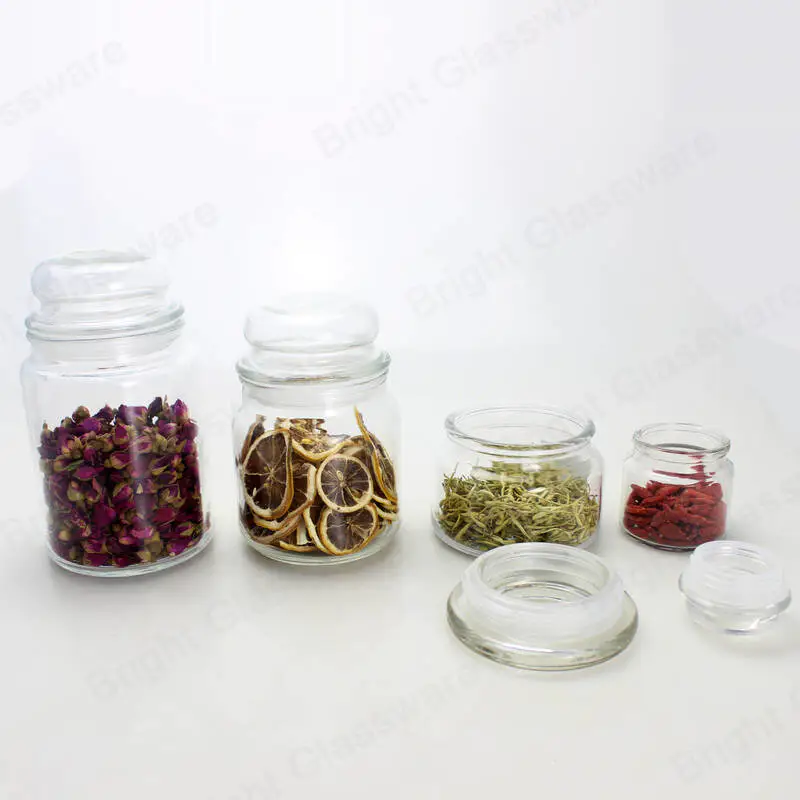 Clear airtight empty wholesale glass apothecary jar canister set jar with glass lids