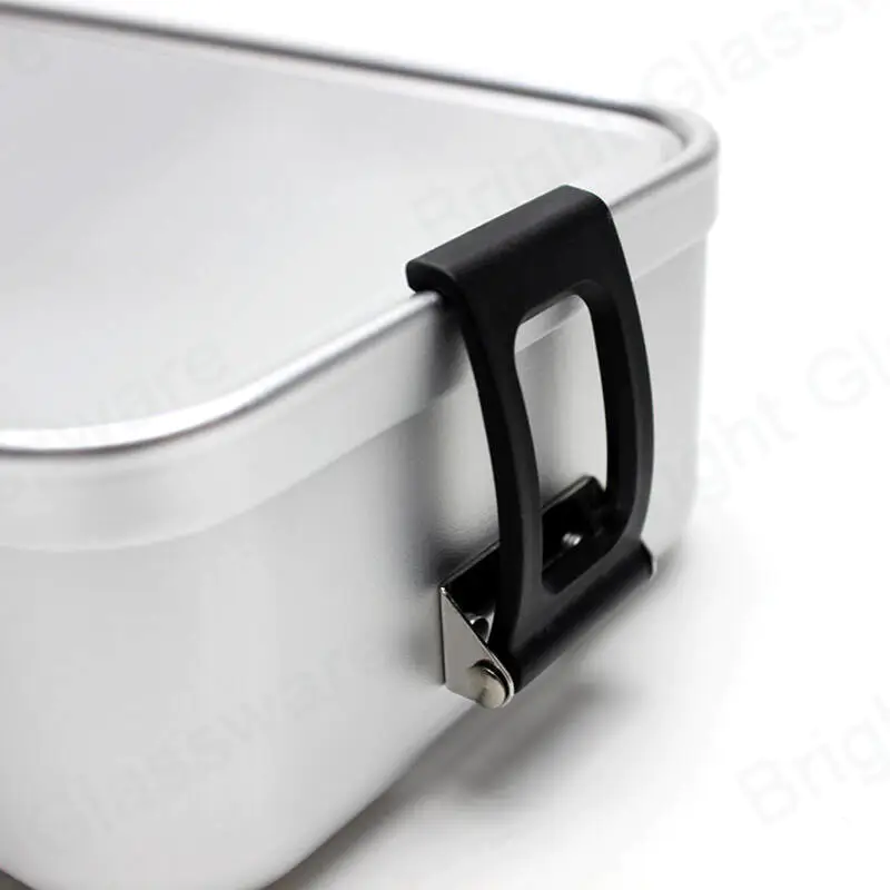 外带电镀银色铝制午餐盒徒步旅行儿童午餐盒铝制便当午餐盒