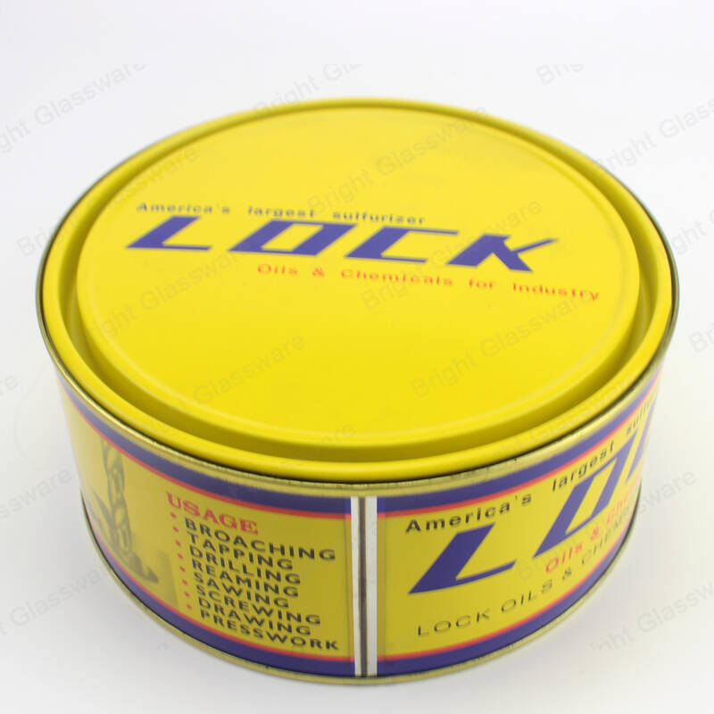 Custom logo printing yellow round candy cookies and biscuit tin box for christmas gift 