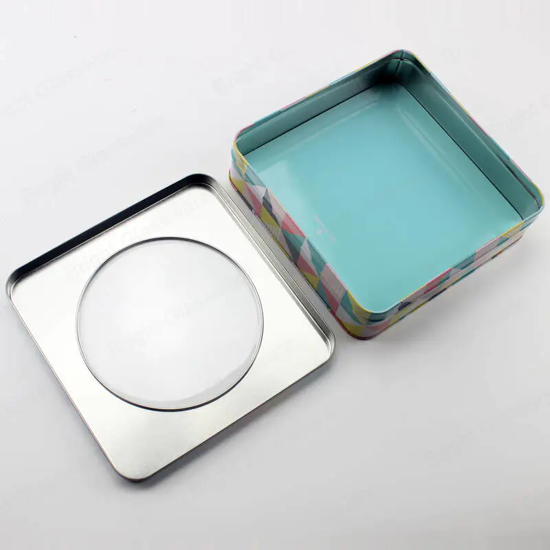 Square tin box with window for Christmas candy gift packaging 