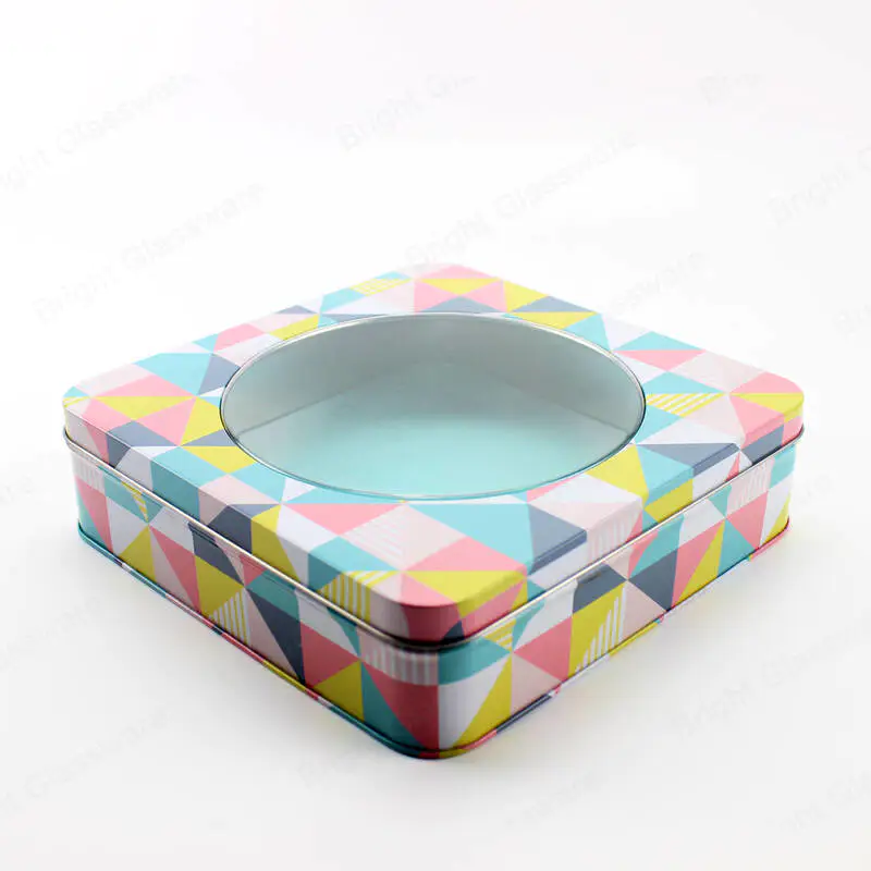 Square tin box with window for Christmas candy gift packaging 