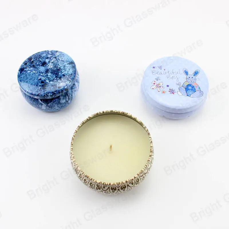 Luxury Round Natural Soy Wax Scented Candles in Tins Jar with Airtight Lid Gift Box