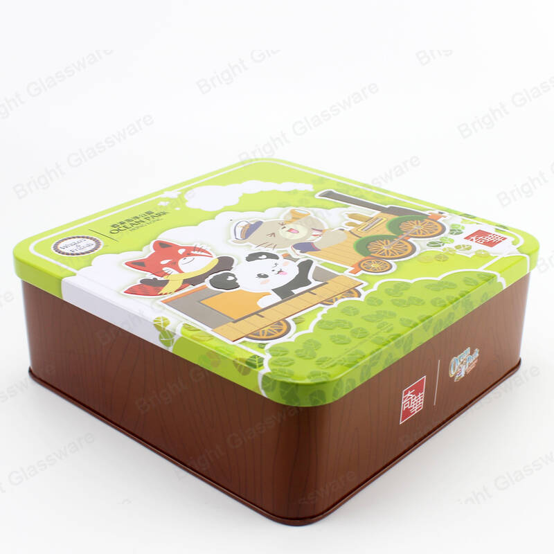 square printed cartoon christmas cookie tin gifts packing box 