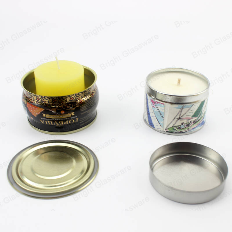 Custom printing empty round shaped candle tin containers with lid