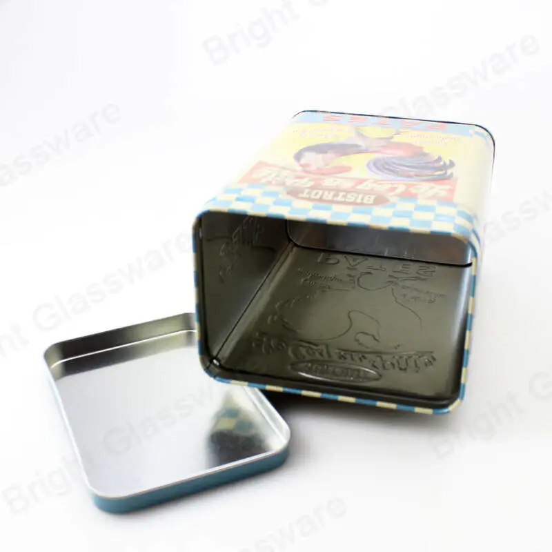 Empty tea biscuit tin box rectangular tin containers with embossed logo design
