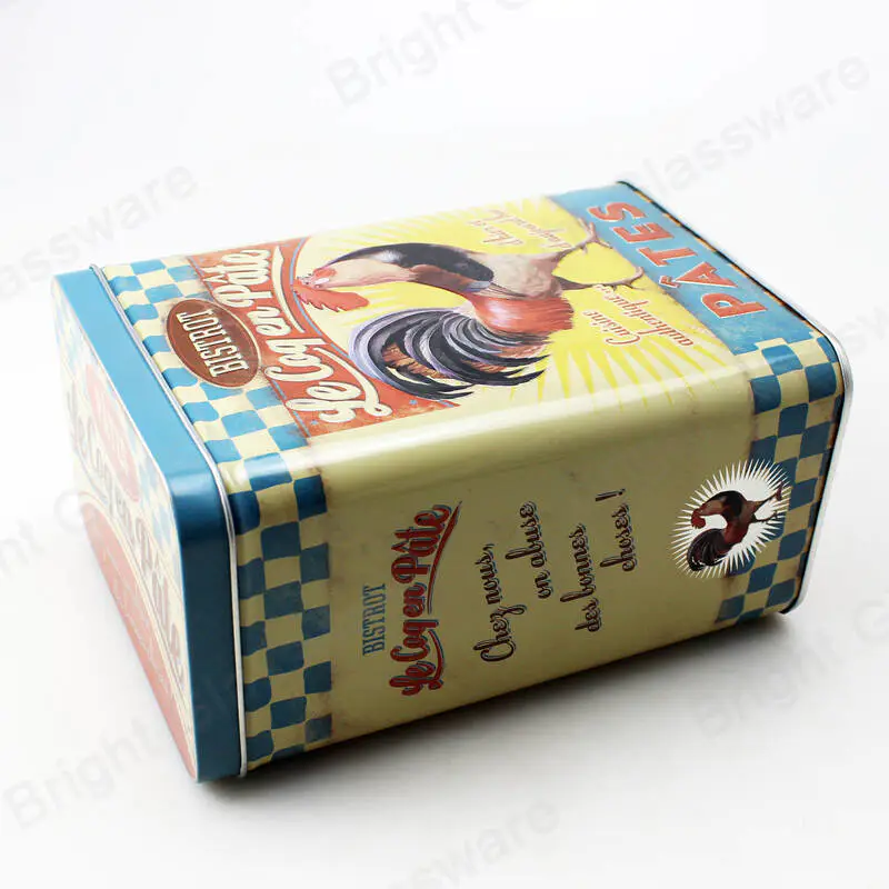 Empty tea biscuit tin box rectangular tin containers with embossed logo design